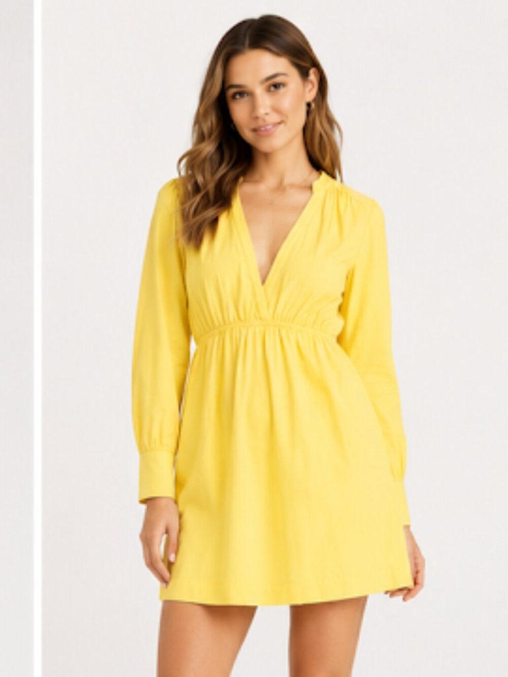 Melrose & Market Lightweight Yellow V-Neck Long Sleeve Mini Dress - Size S
